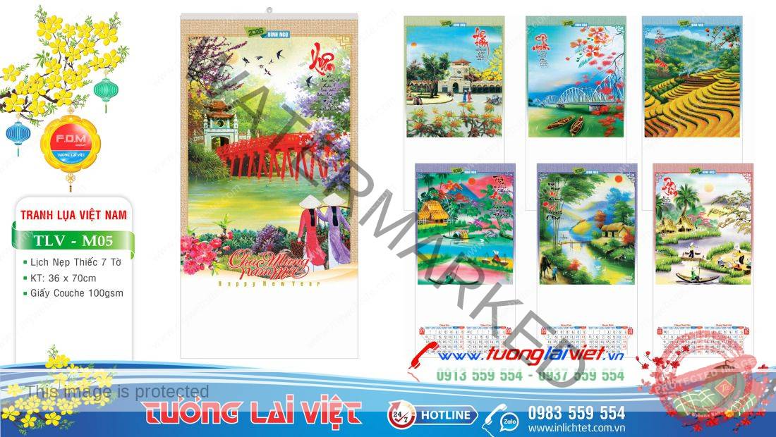 Lịch nẹp thiếc Tranh Lụa Quê Hương