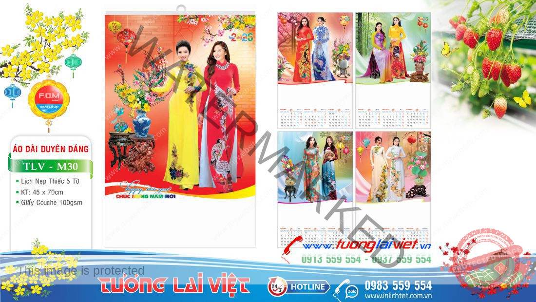 Lịch treo tường 5 tờ Áo Dài