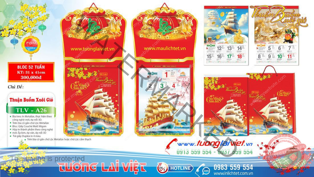 Lịch treo tường 52 Tuần Thuận Buồm Xuôi Gió