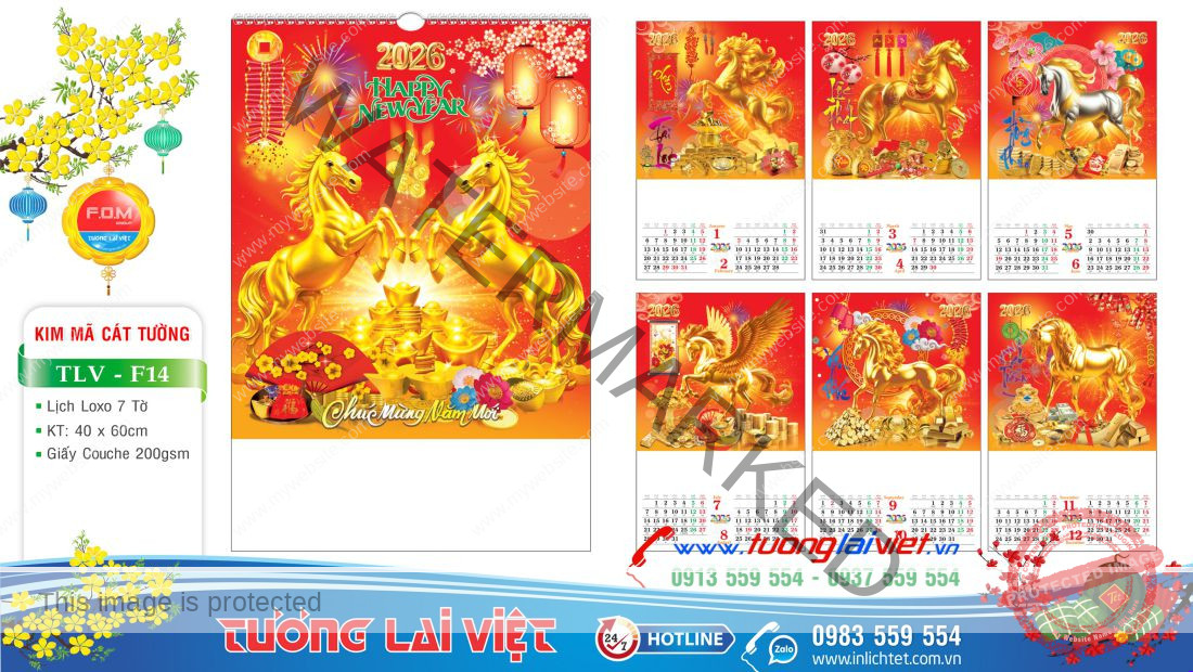 Lịch treo tường 7 tờ Lộc Xuân