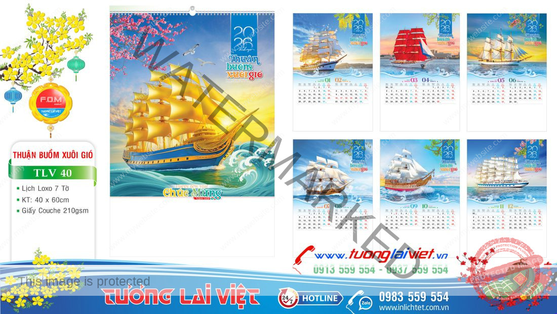 Lịch treo tường 7 tờ Thuận Buồm Xuôi Gió